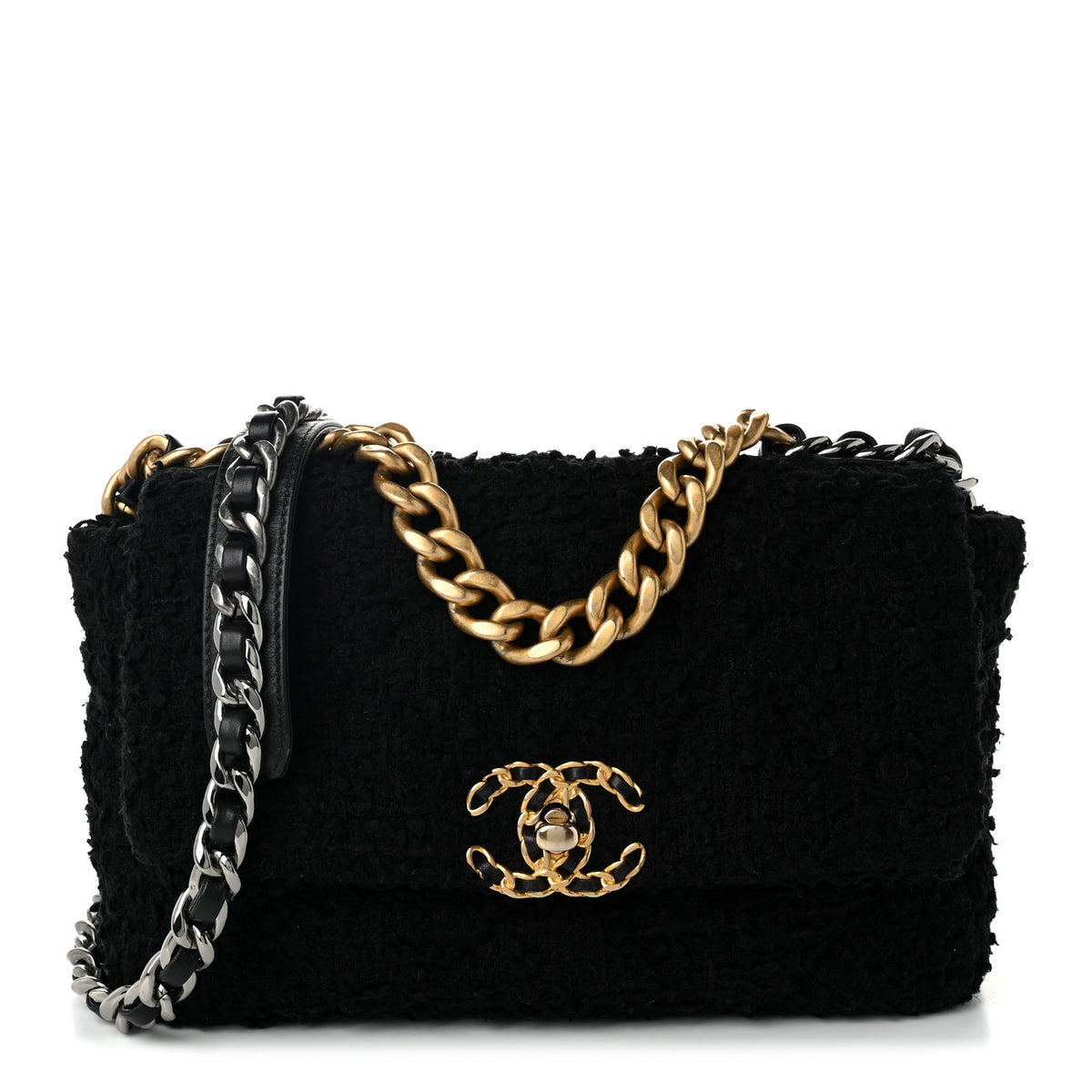 Chanel Tweed Quilted Medium Chanel 19 Flap Black 1 of 10