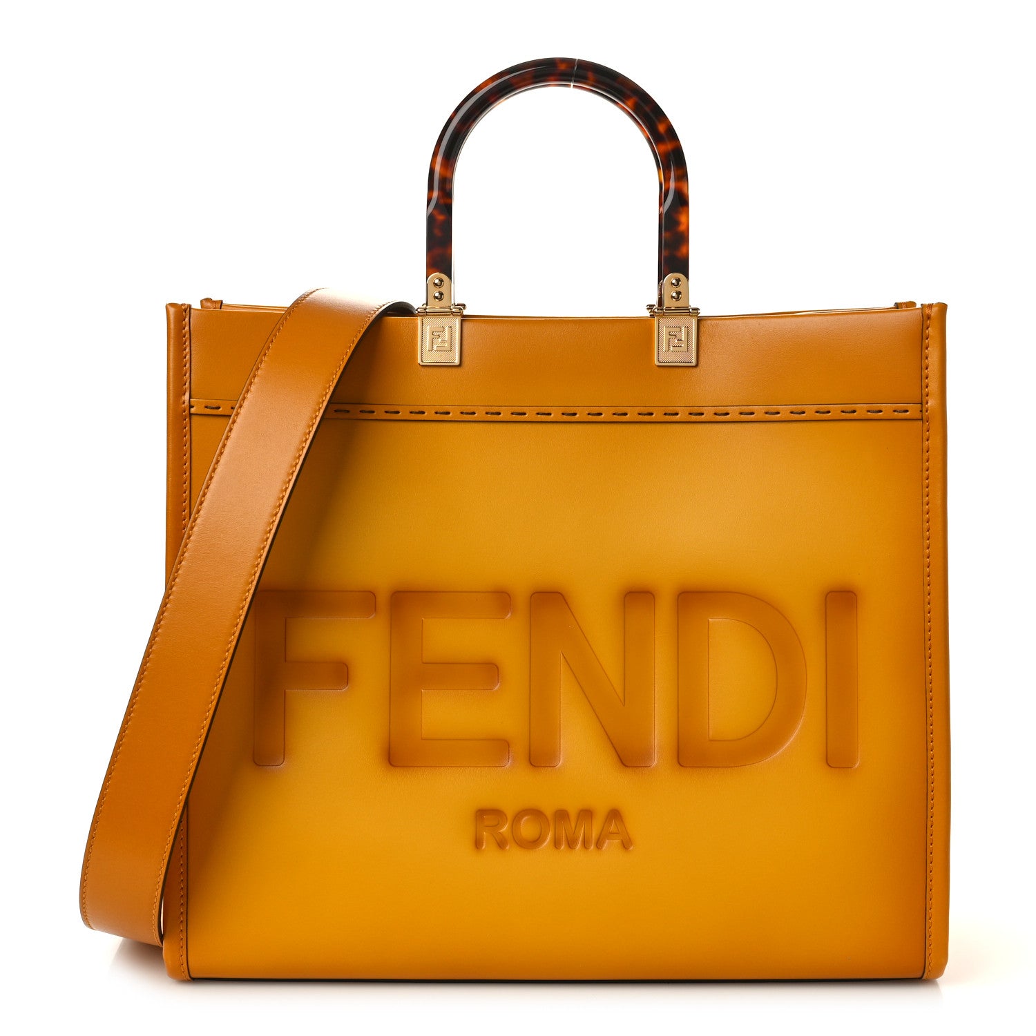 Fendi Vitello King Tamponato Plexiglass Medium Sunshine Shopper Tote Mimosa 1 of 11