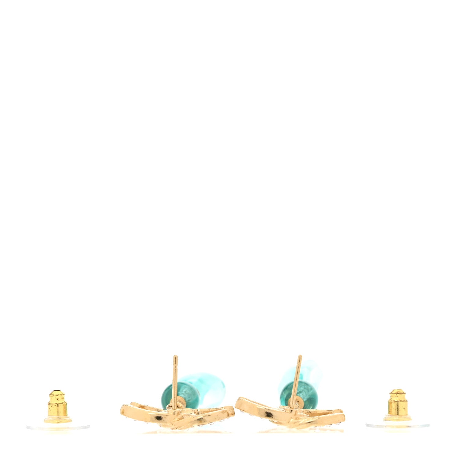 Chanel Crystal Stone CC Drop Earrings Blue Gold 3 of 5