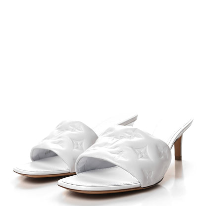 Louis Vuitton Lambskin Embossed Monogram Revival Mid Heel Mules 38.5 White 3 of 9