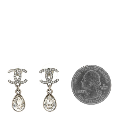 Chanel Crystal CC Teardrop Earrings Silver 2 of 4