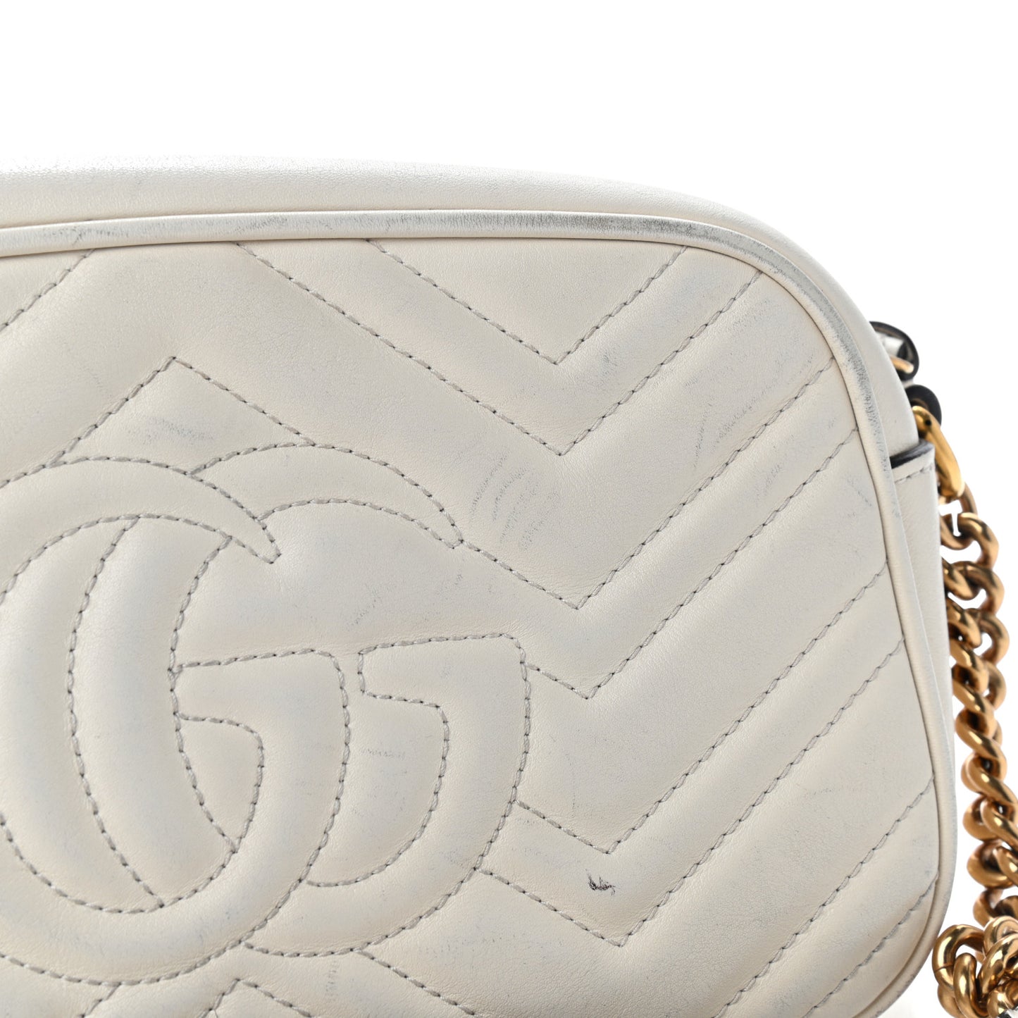 Calfskin Matelasse Small GG Marmont Chain Shoulder Bag White