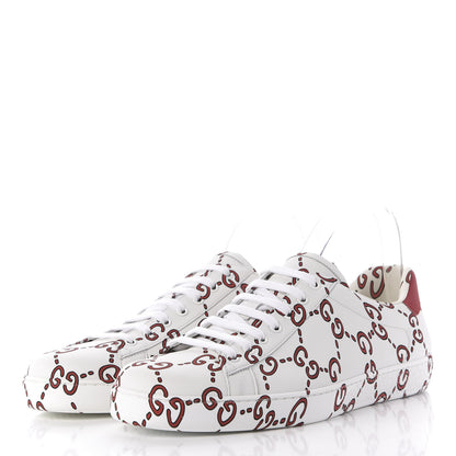 Gucci Calfskin GucciGhost Print Mens Ace Sneakers 11 White Hibiscus Red 3 of 12