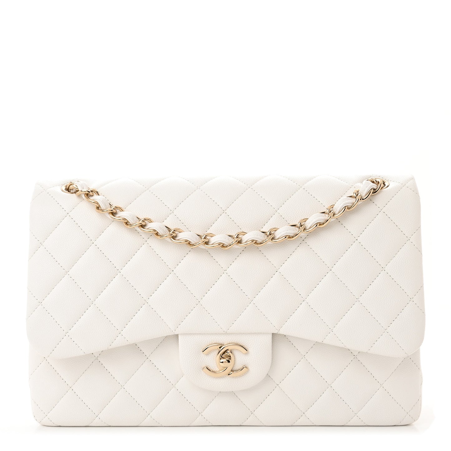 Caviar Quilted Jumbo Double Flap White