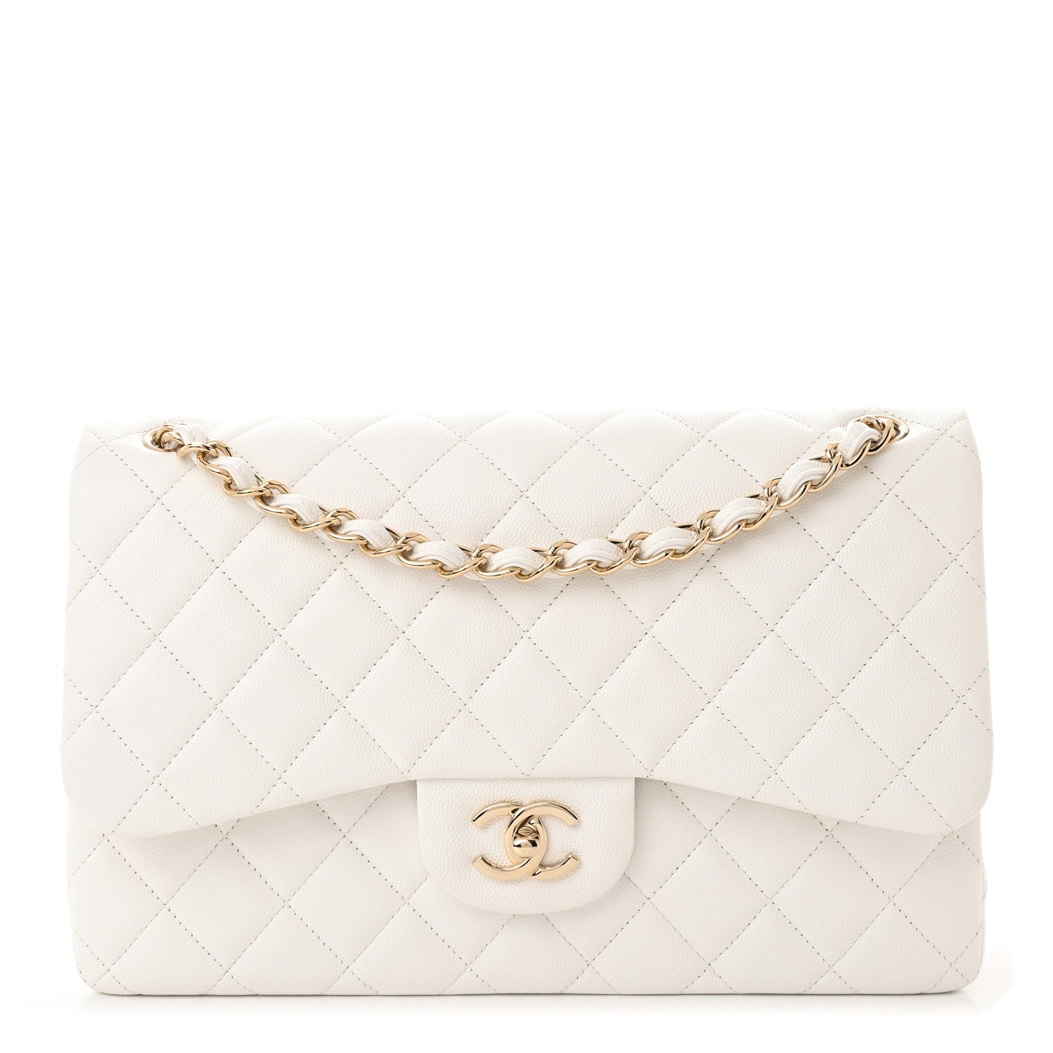 Chanel Caviar Quilted Jumbo Double Flap White 1 of 10