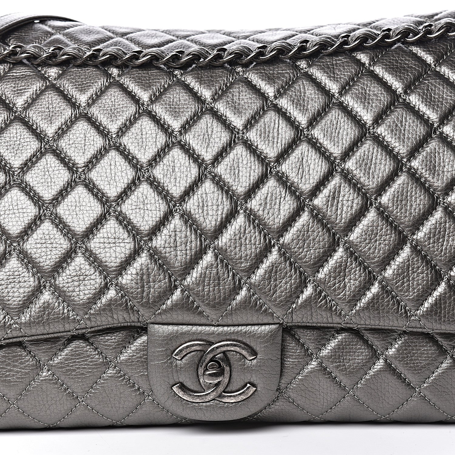 Chanel Metallic Calfskin Quilted XXL Travel Flap Bag Dark Silver 10 of 10