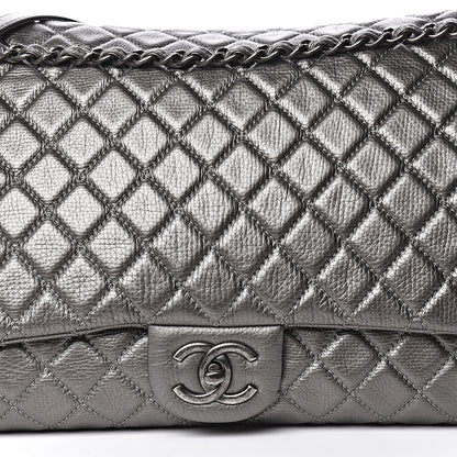 Chanel Metallic Calfskin Quilted XXL Travel Flap Bag Dark Silver 10 of 10
