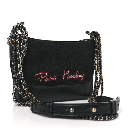 Chanel Calfskin Wool Embroidered Paris Hamburg Small Gabrielle Hobo Black 3 of 9