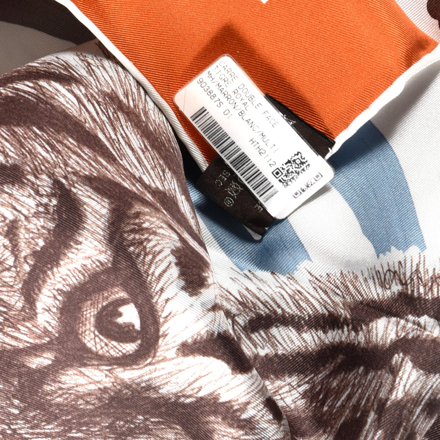 Silk Tiger Royal Double Face Scarf 90 Marron White Multicolor