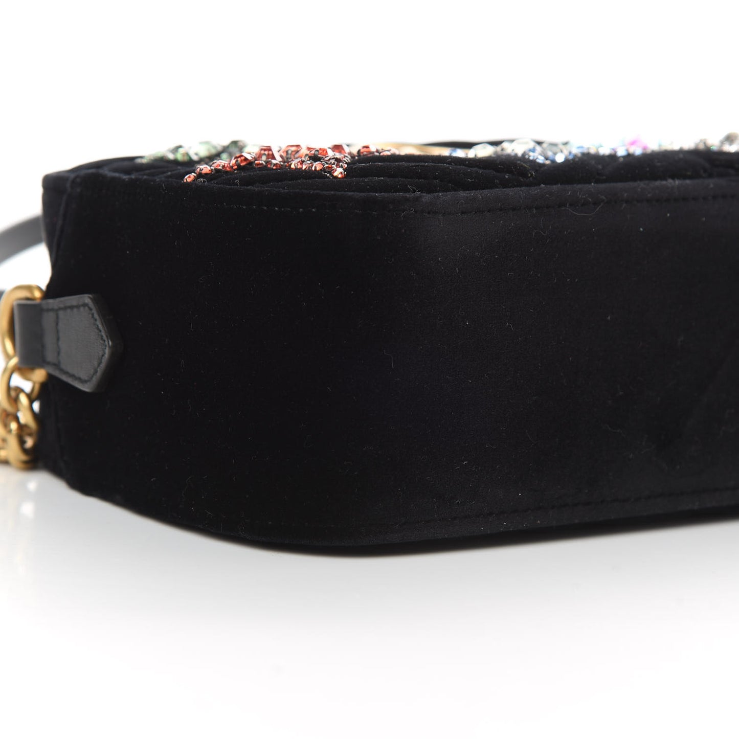 Velvet Matelasse Crystal Star Embroidered Small GG Marmont Chain Shoulder Bag Black