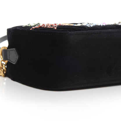Gucci Velvet Matelasse Crystal Star Embroidered Small GG Marmont Chain Shoulder Bag Black 9 of 11