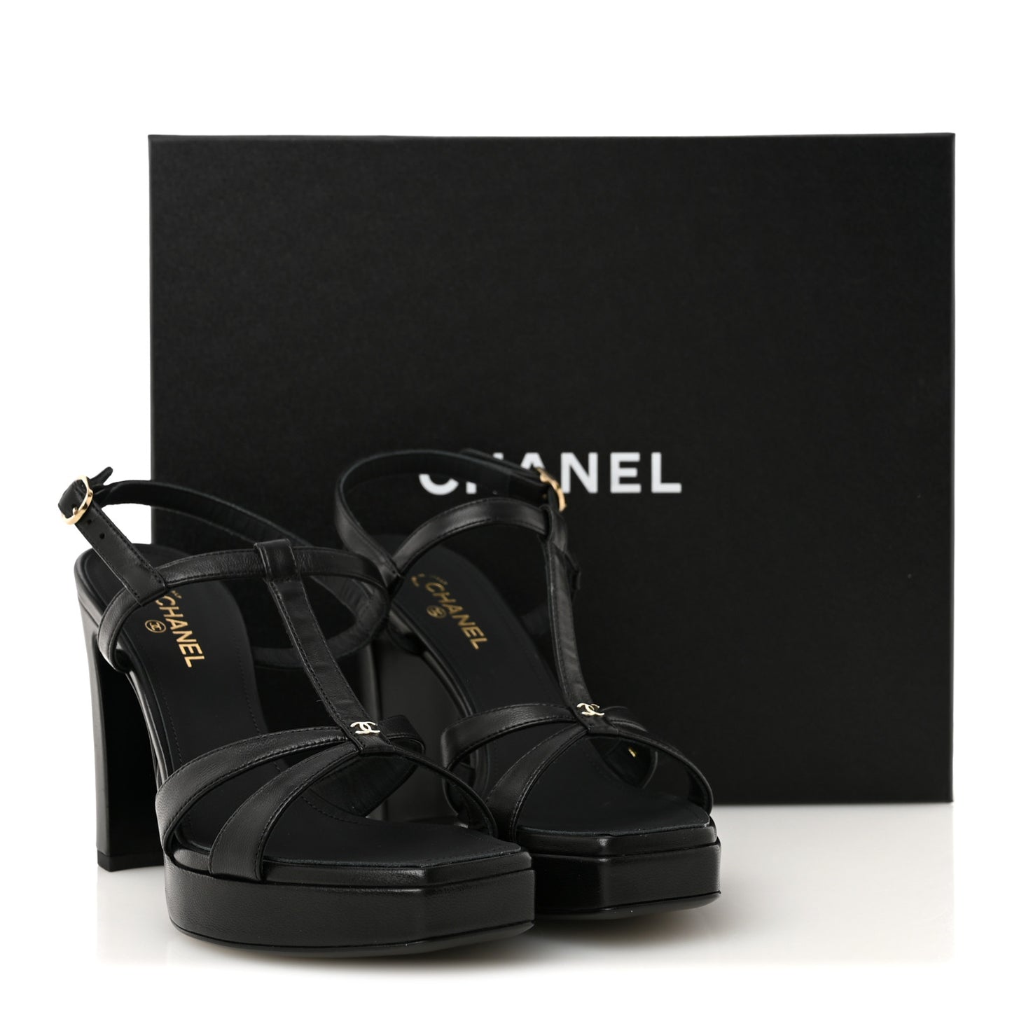 Lambskin Logo Platform Sandals 36 Black