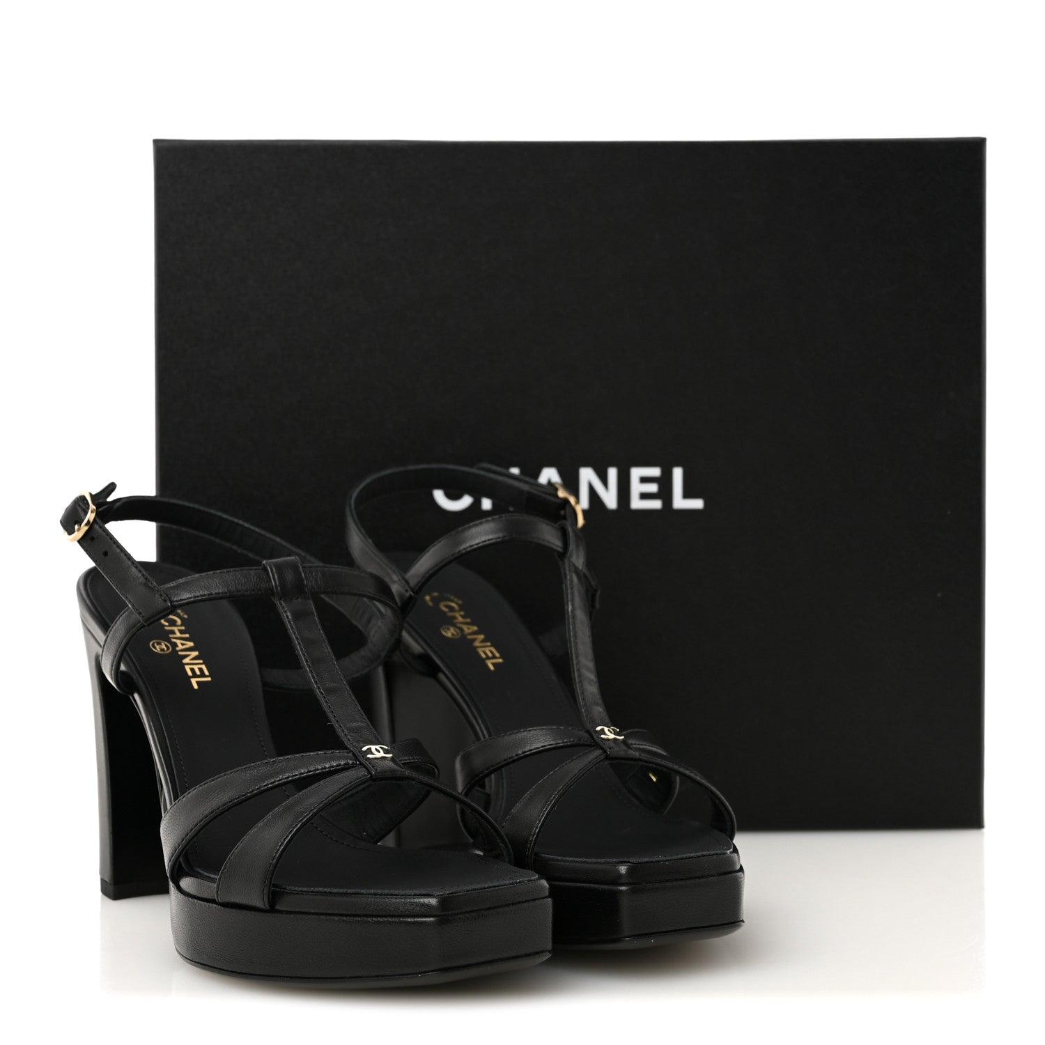 Chanel Lambskin Logo Platform Sandals 36 Black 10 of 10