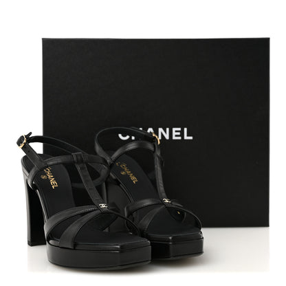 Chanel Lambskin Logo Platform Sandals 36 Black 10 of 10