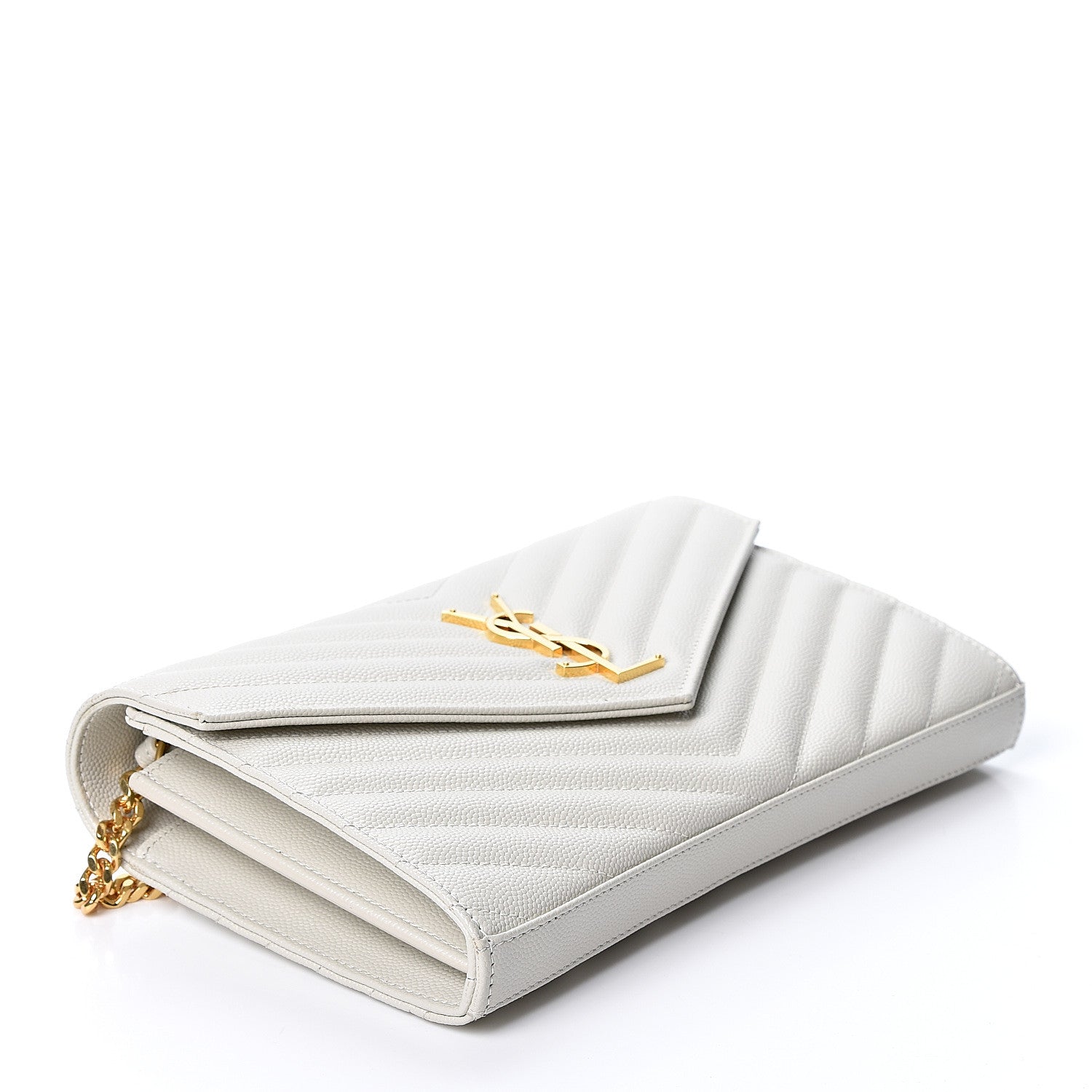 Saint Laurent Grain De Poudre Matelasse Chevron Monogram Chain Wallet Crema Soft 3 of 9