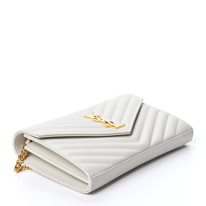 Saint Laurent Grain De Poudre Matelasse Chevron Monogram Chain Wallet Crema Soft 3 of 9