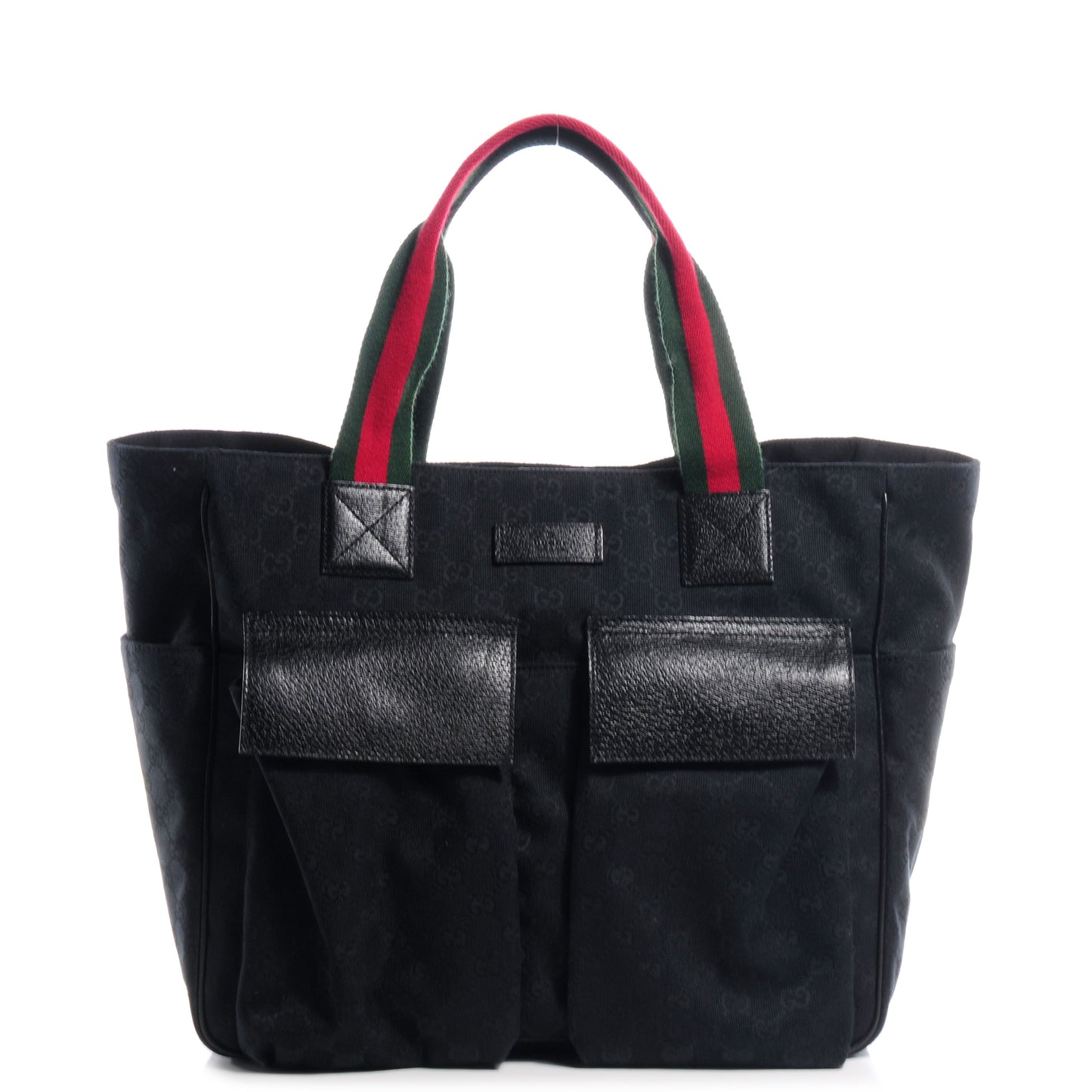 GG Monogram Medium Web Handle Double Pocket Tote Black