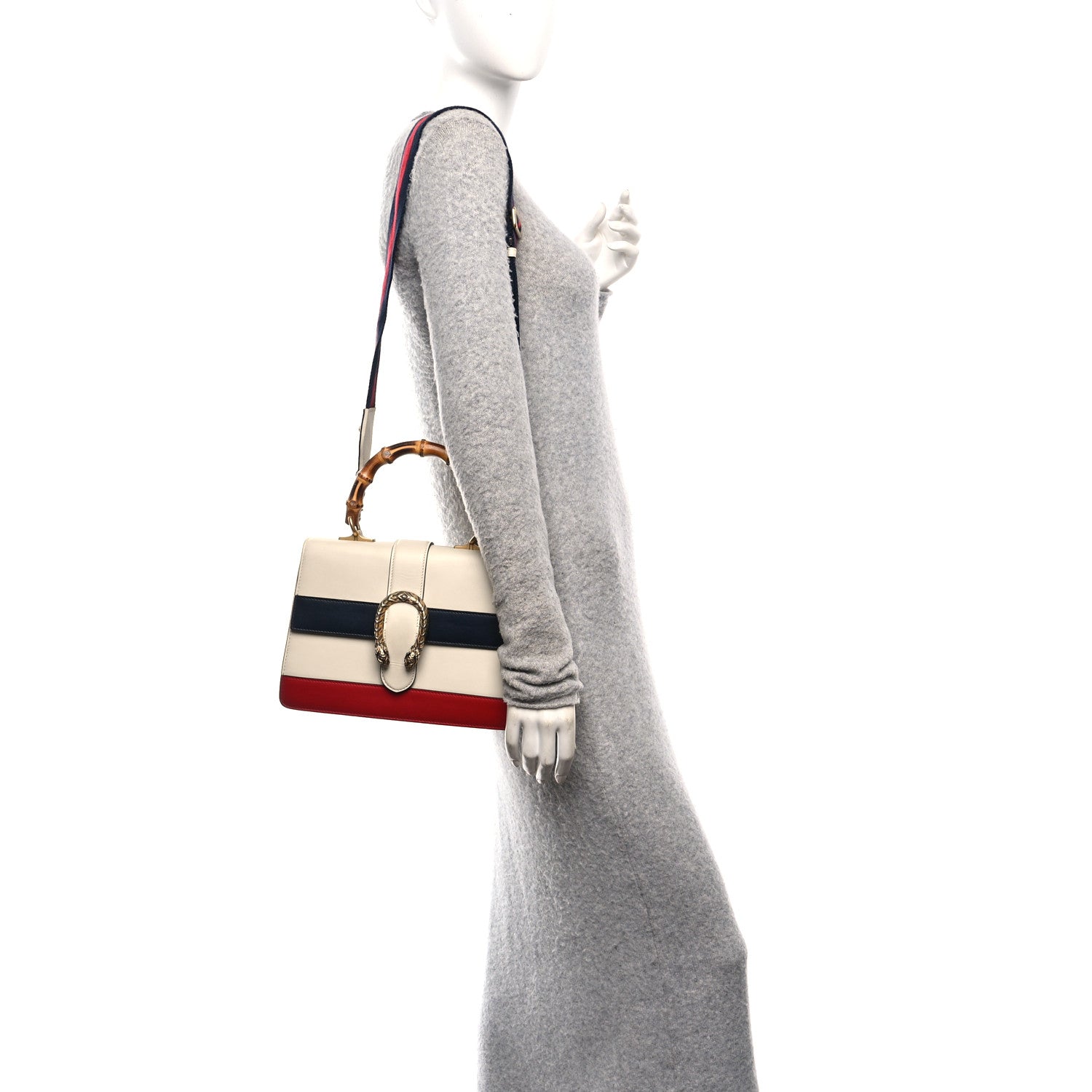 Gucci Calfskin Bamboo Web Medium Dionysus Top Handle Bag White