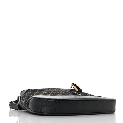 Gucci Jacquard Denim GG Monogram Small Jackie 1961 Hobo Black Ivory 4 of 15