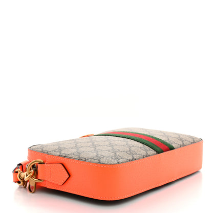 Gucci GG Supreme Monogram Textured Dollar Calfskin Web Ophidia Wristlet Shoulder Bag Beige Ebony Orange 4 of 10