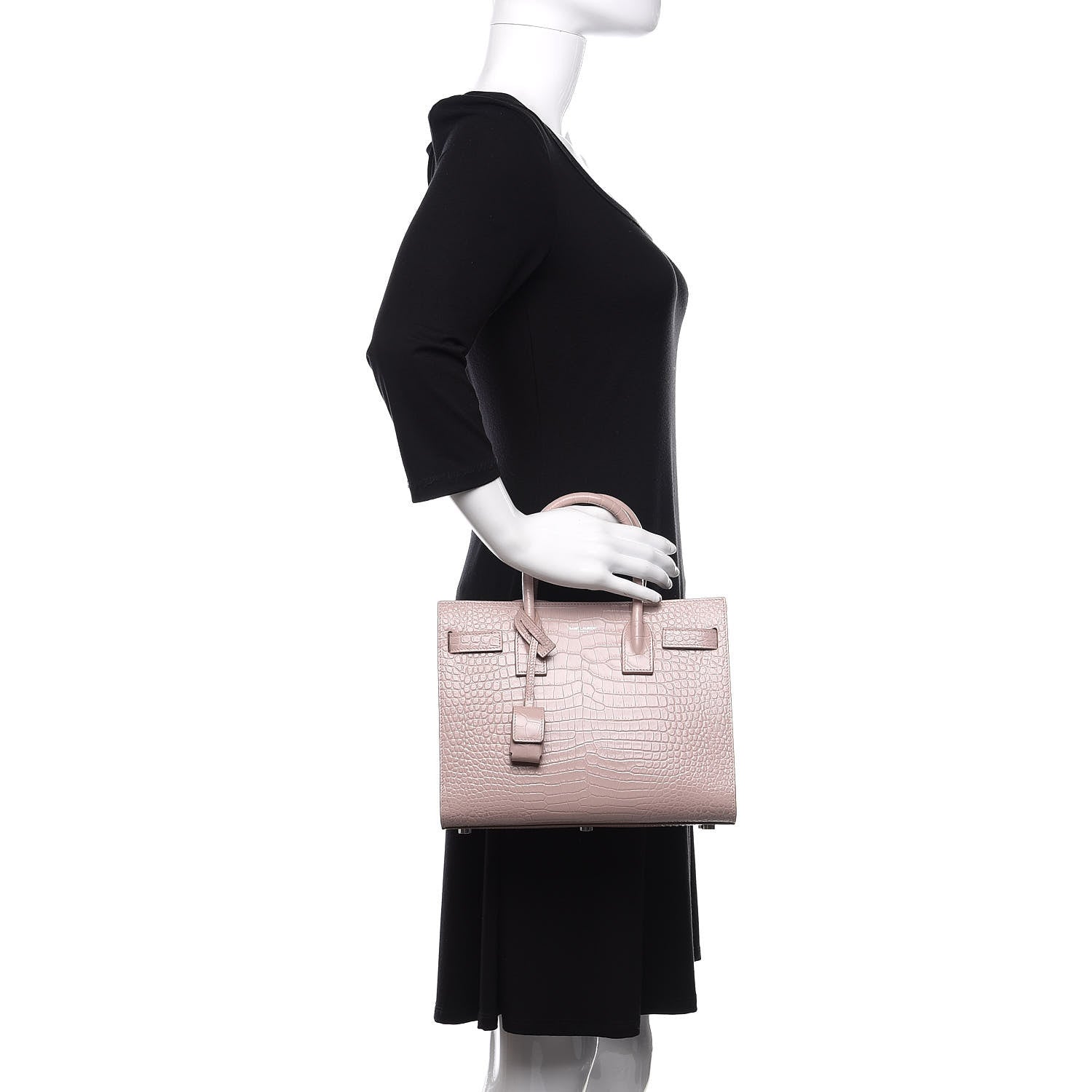 Saint Laurent Calfskin Crocodile Embossed Baby Sac De Jour Rose Antic 3 of 12