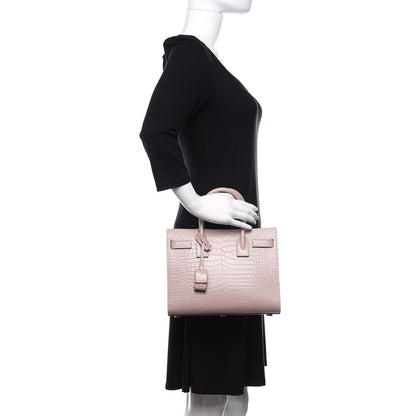 Saint Laurent Calfskin Crocodile Embossed Baby Sac De Jour Rose Antic 3 of 12