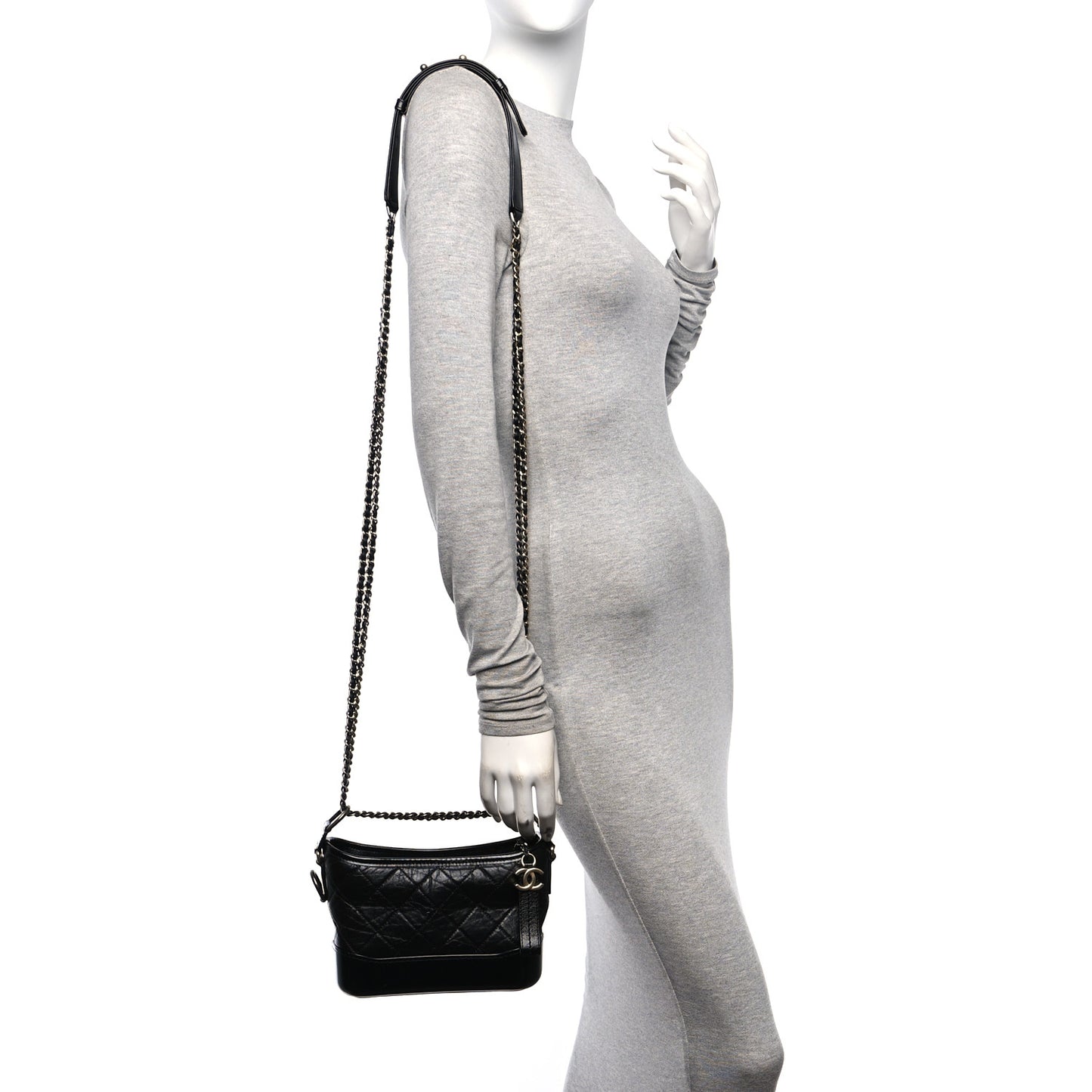 Aged Calfskin Quilted Small Gabrielle Hobo Black