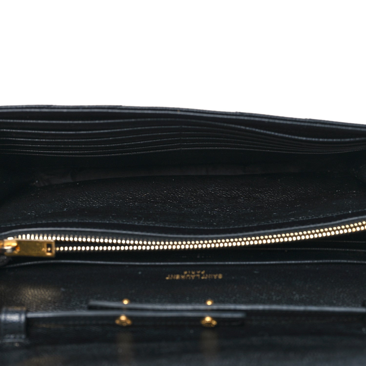 Saint Laurent Grain De Poudre Matelasse Chevron Monogram Chain Wallet Black 6 of 12
