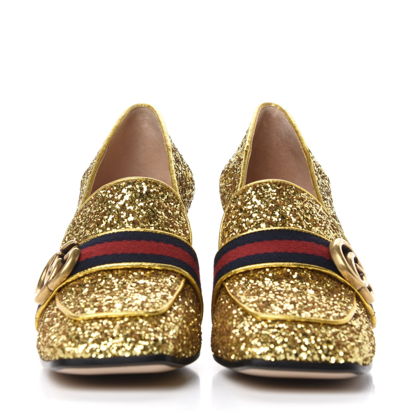 Glitter Nappa Web Peyton 75mm Loafer Pumps 38 Oro Vecchio
