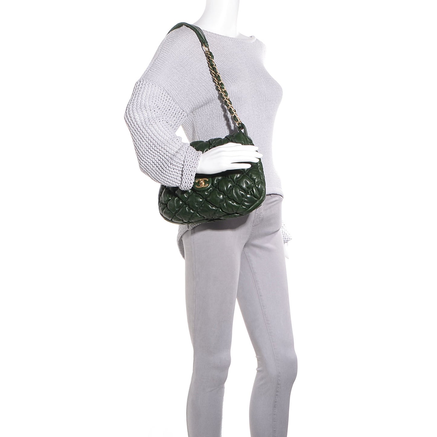 Lambskin Bubble Quilt Flap Green