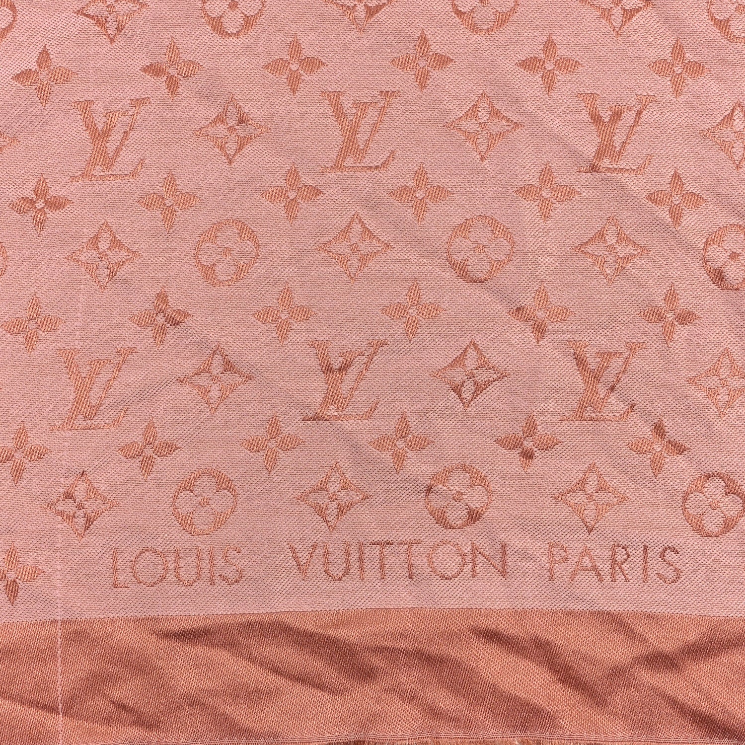 Louis Vuitton Silk Wool Monogram Denim Shawl Beige Pink 3 of 11