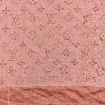 Louis Vuitton Silk Wool Monogram Denim Shawl Beige Pink 3 of 11