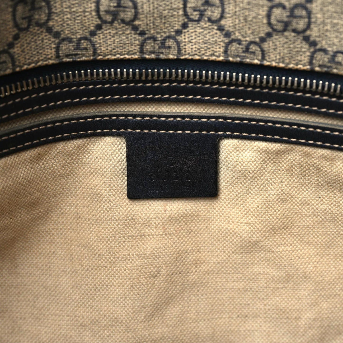 GG Supreme Monogram Medium Zippered Shopping Tote Navy