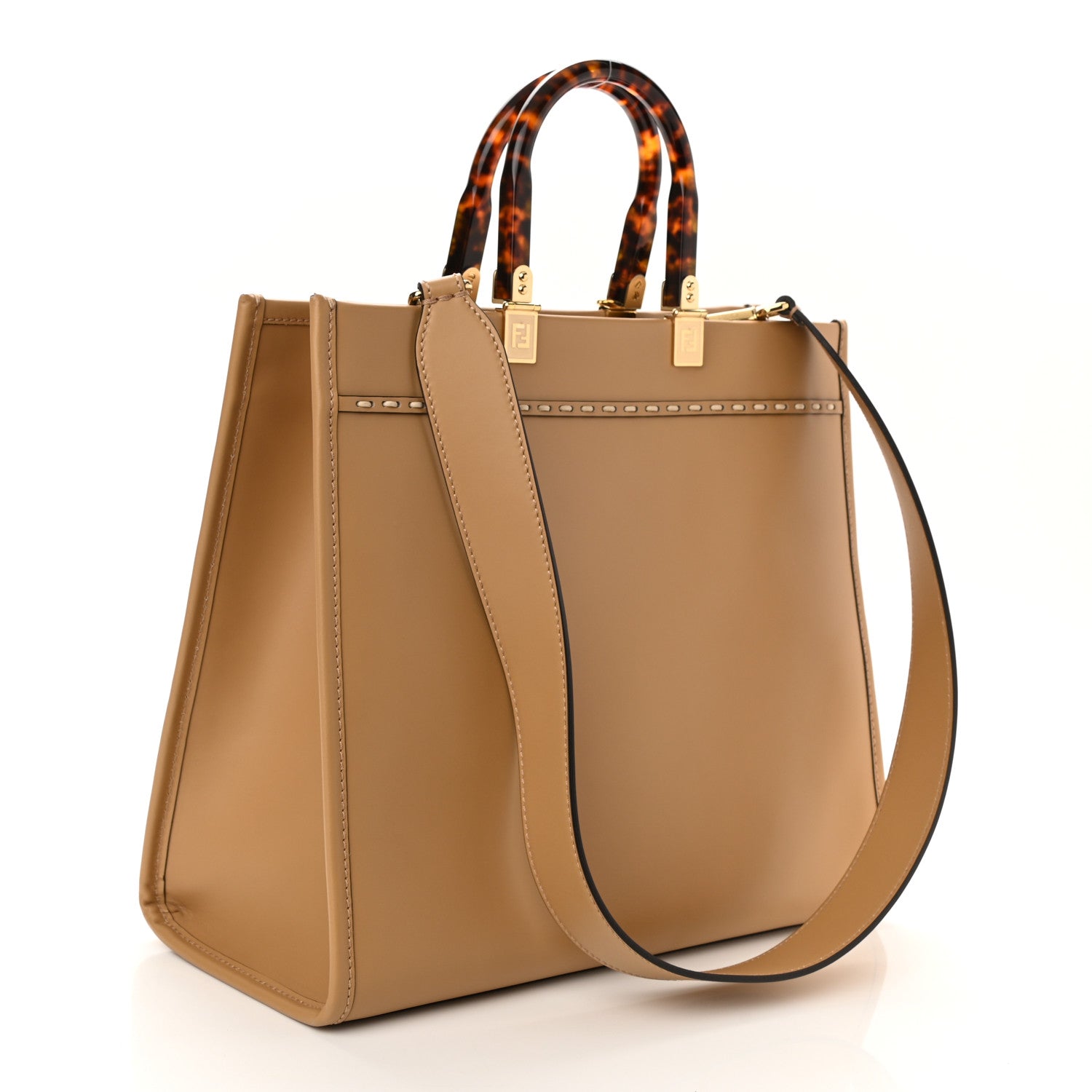 Fendi Vitello King Plexiglass Elaphe Python Print Logo Medium Fendi Sunshine Shopper Tote Miele Scuro Makeup 3 of 10