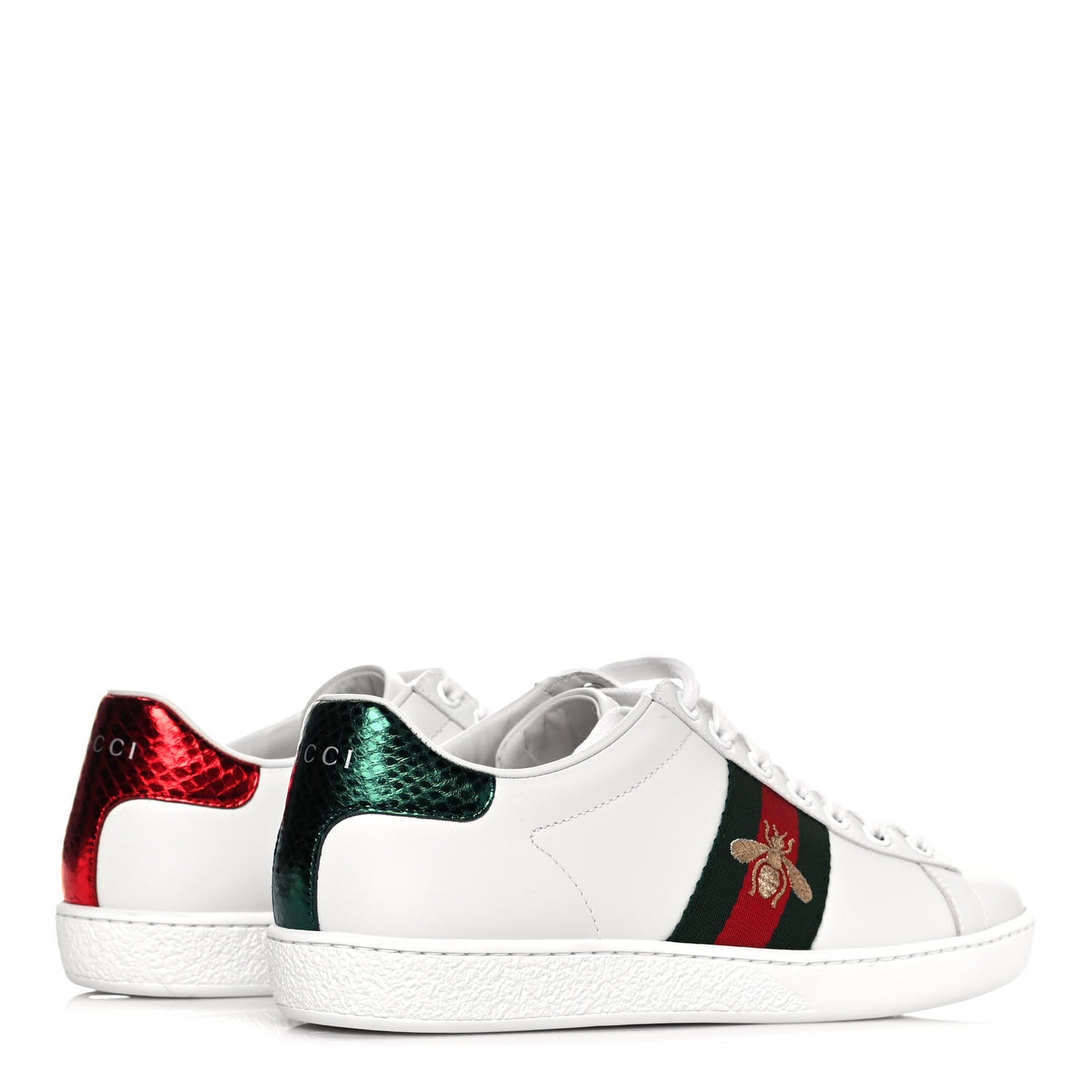 Calfskin Ayers Bee Embroidered Womens Ace Sneakers 36 White Green