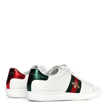 Gucci Calfskin Ayers Bee Embroidered Womens Ace Sneakers 36 White Green 4 of 8