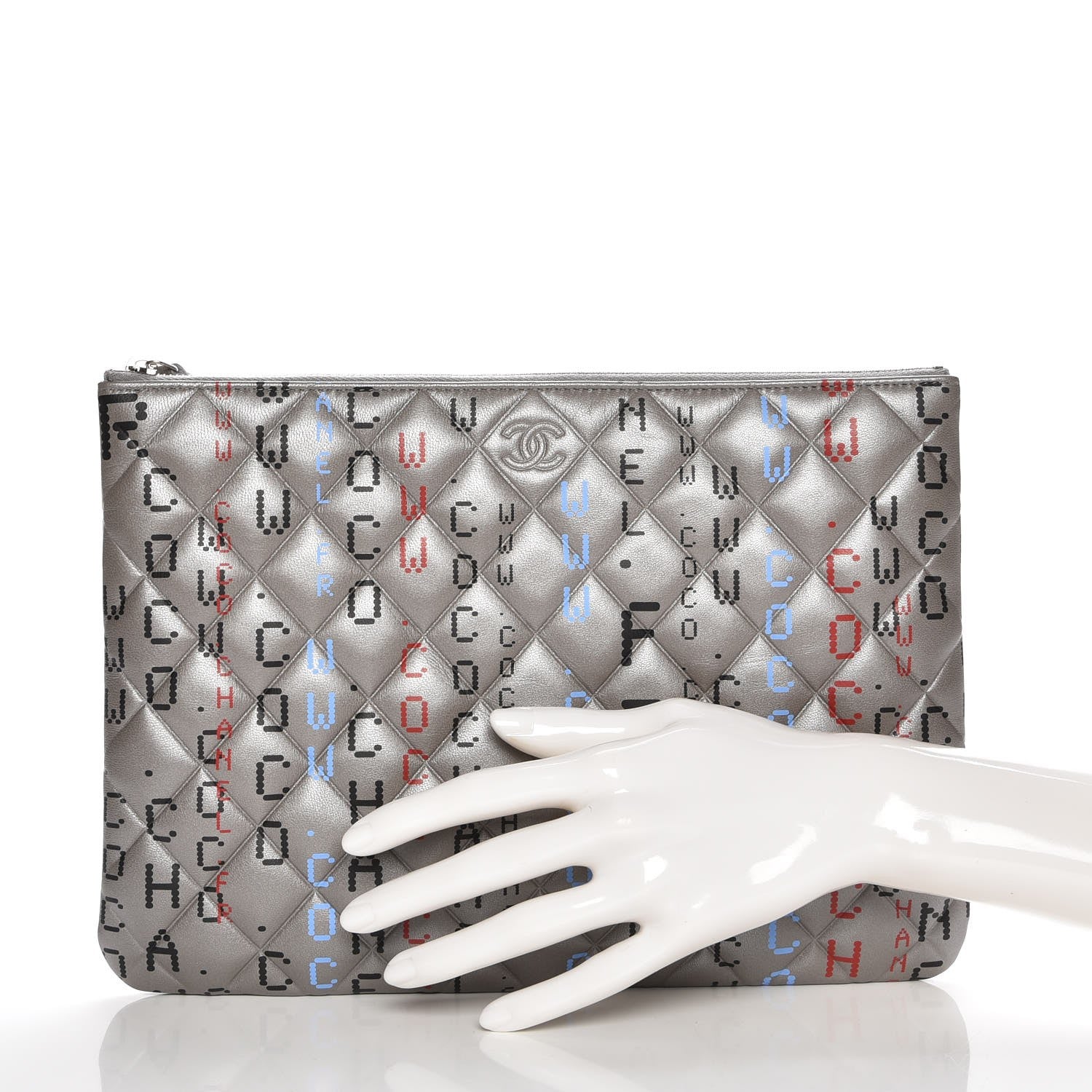 Chanel Metallic Lambskin Quilted Medium Data Center Cosmetic Case Silver 2 of 8