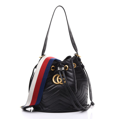 Gucci Calfskin Matelasse Sylvie Web GG Marmont Bucket Bag Black 1 of 11