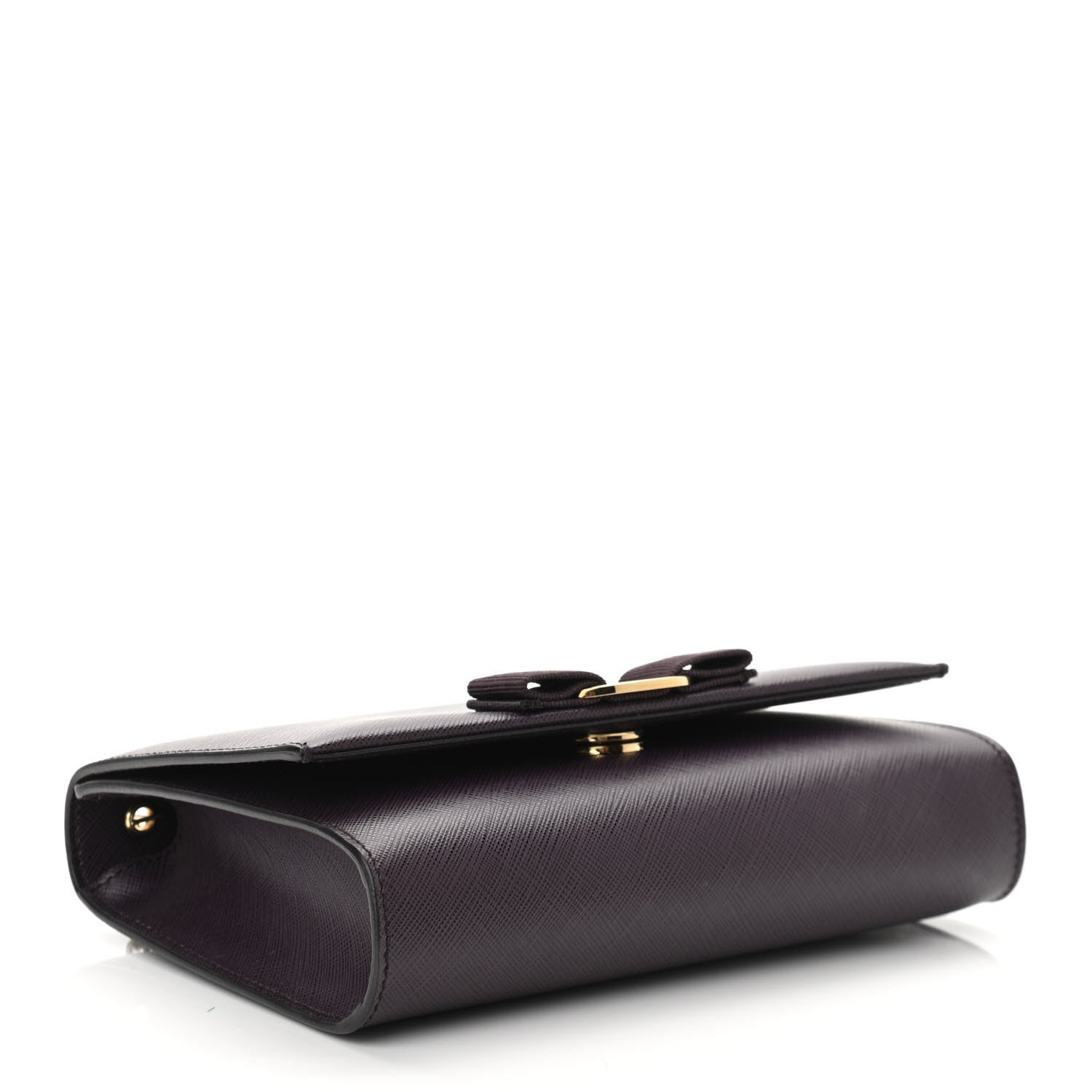 Salvatore Ferragamo Hammered Calfskin Vara Bow Chain Flap Crossbody Bag Plum 4 of 10