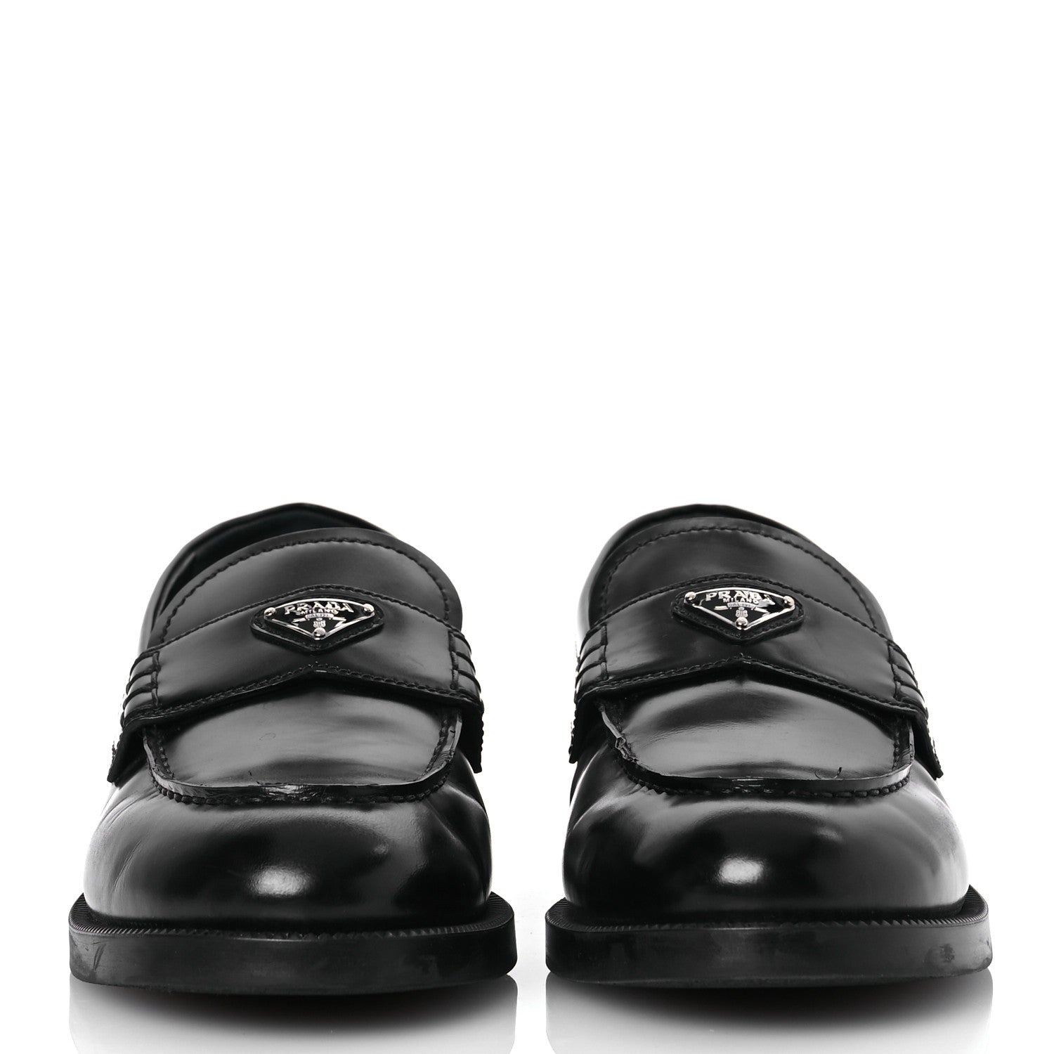 Prada Spazzolato Metal Triangle Logo Loafers 38 Black 3 of 15