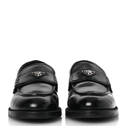 Prada Spazzolato Metal Triangle Logo Loafers 38 Black 3 of 15