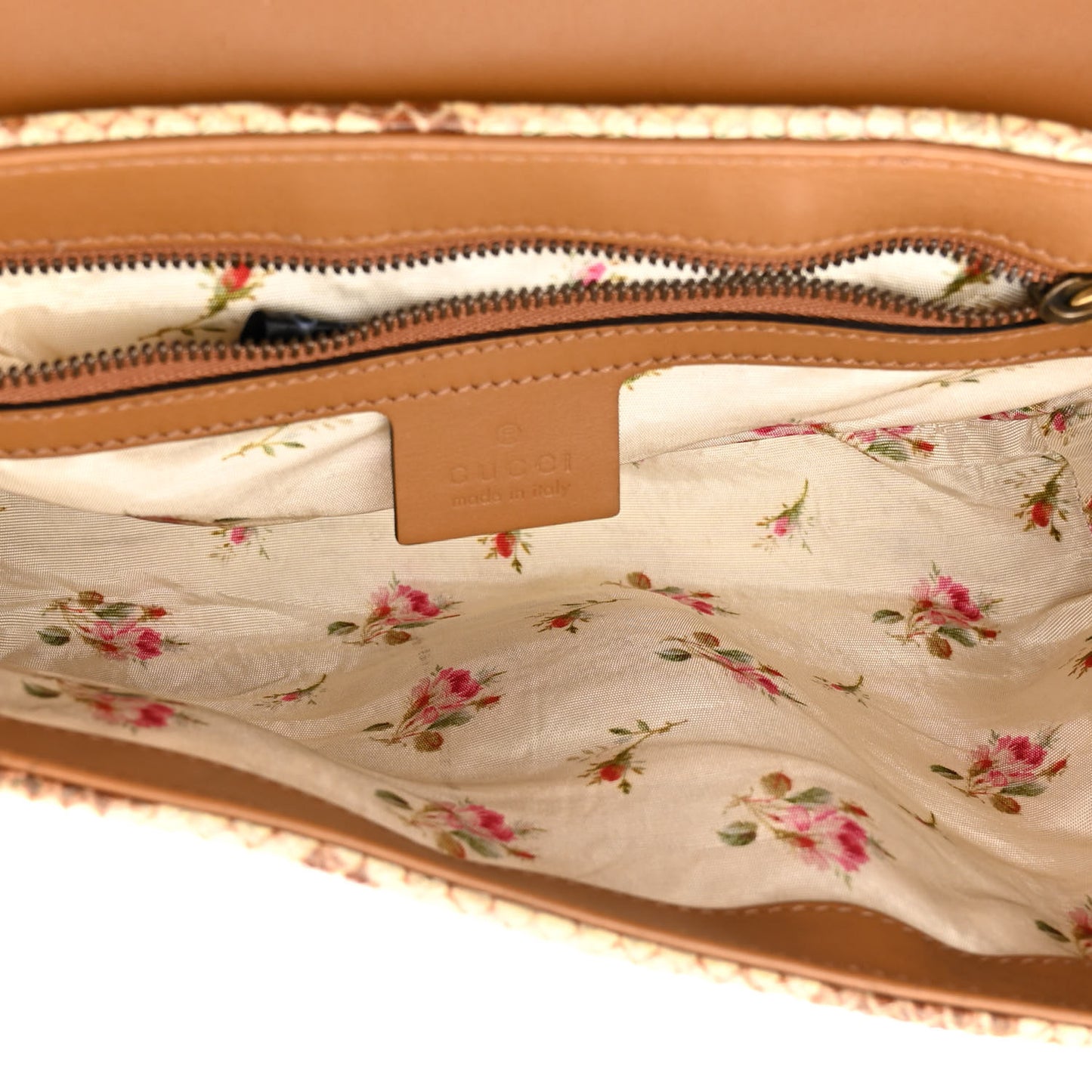 Raffia Elaphe Matelasse Small GG Marmont Shoulder Bag Natural Cream Brown