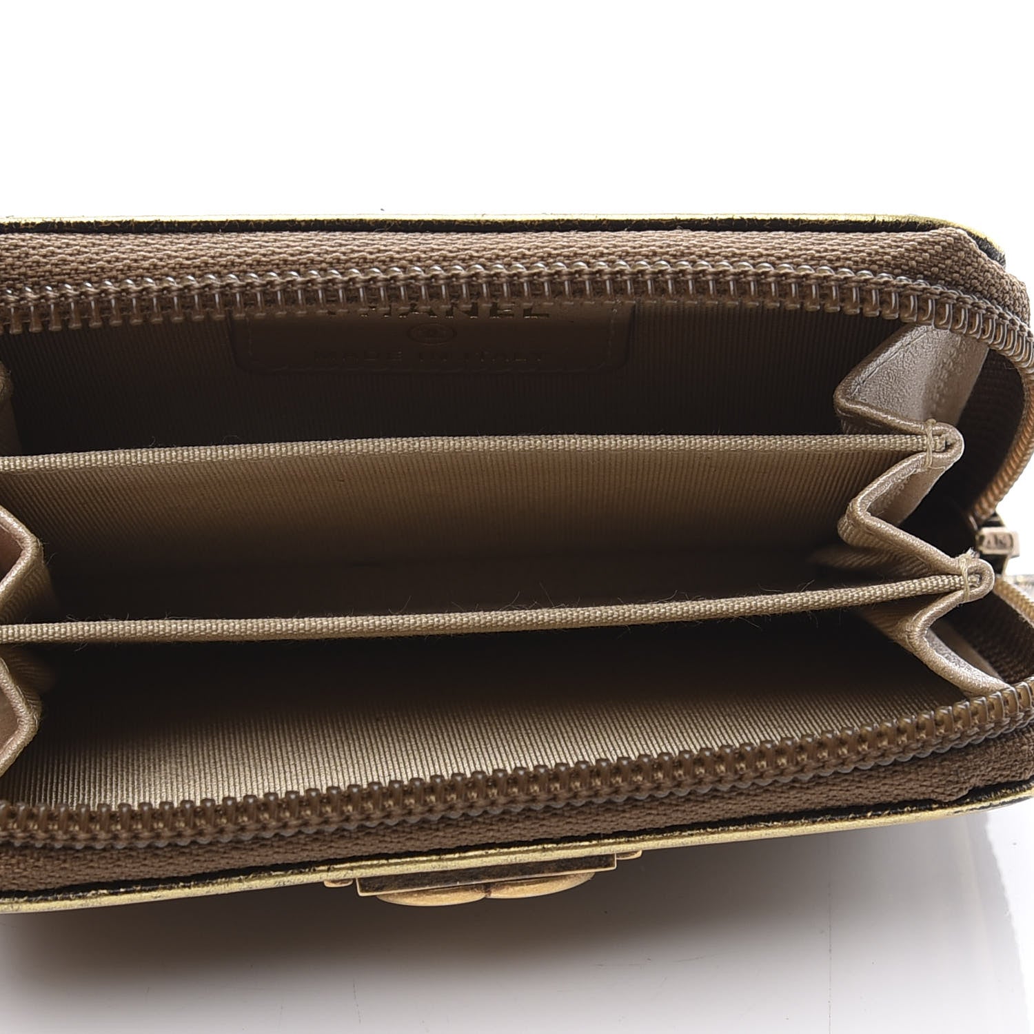 Chanel Cracked Metallic Calfskin Quilted Boy Zip Around Coin Purse Wallet Gold 4 of 8