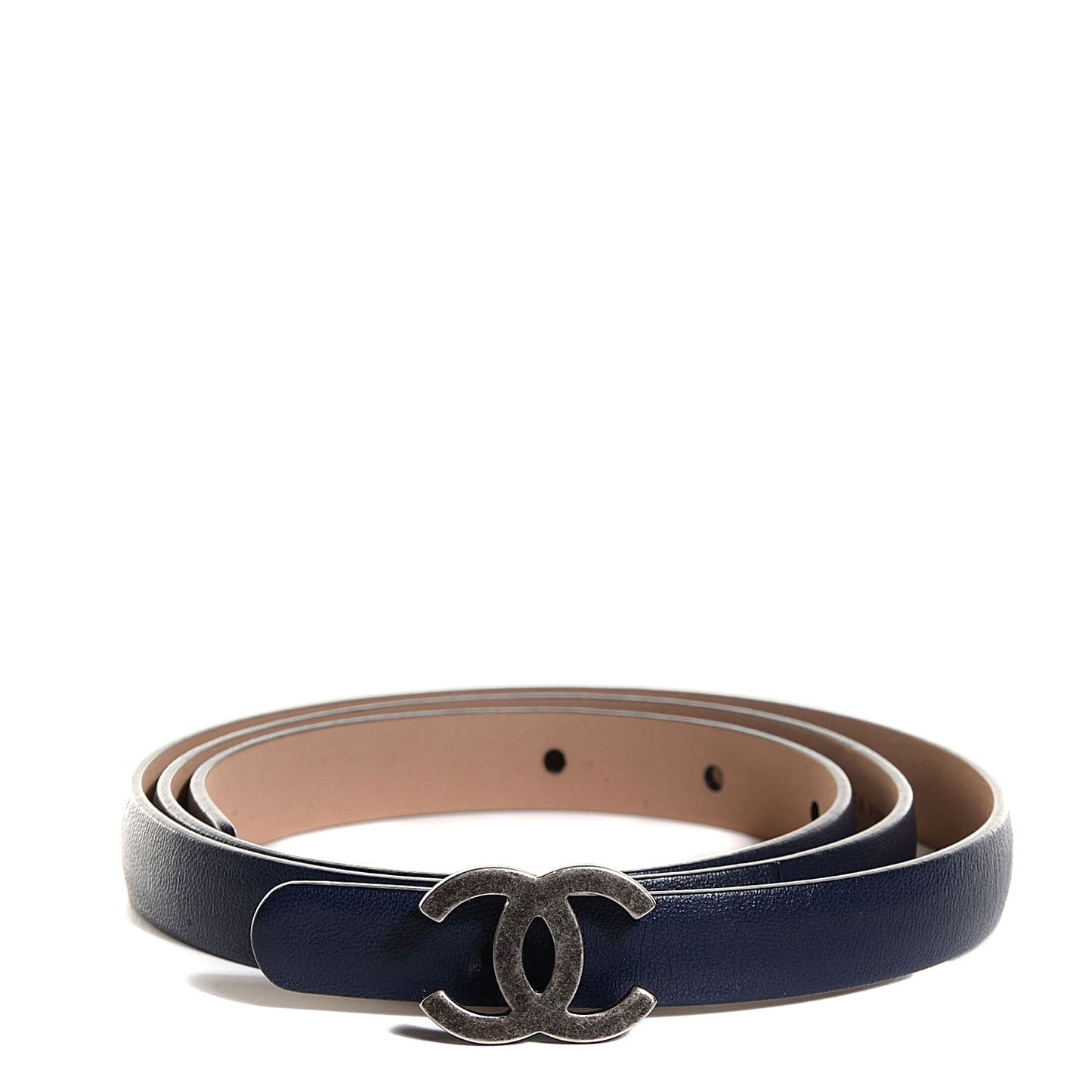 Calfskin CC Logo Skinny Belt 80 32 Navy Blue