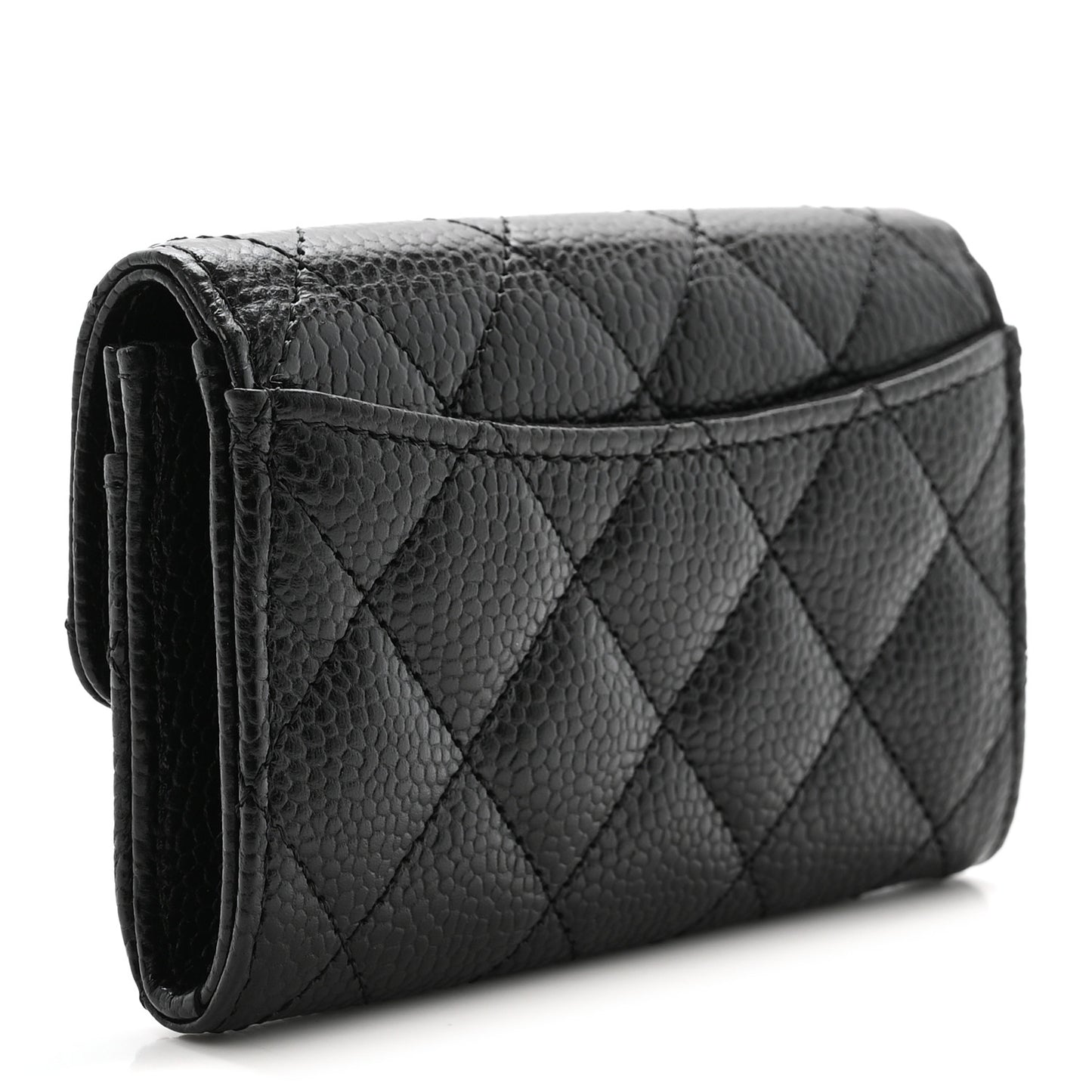 Caviar Quilted Flap Card Holder Wallet Black