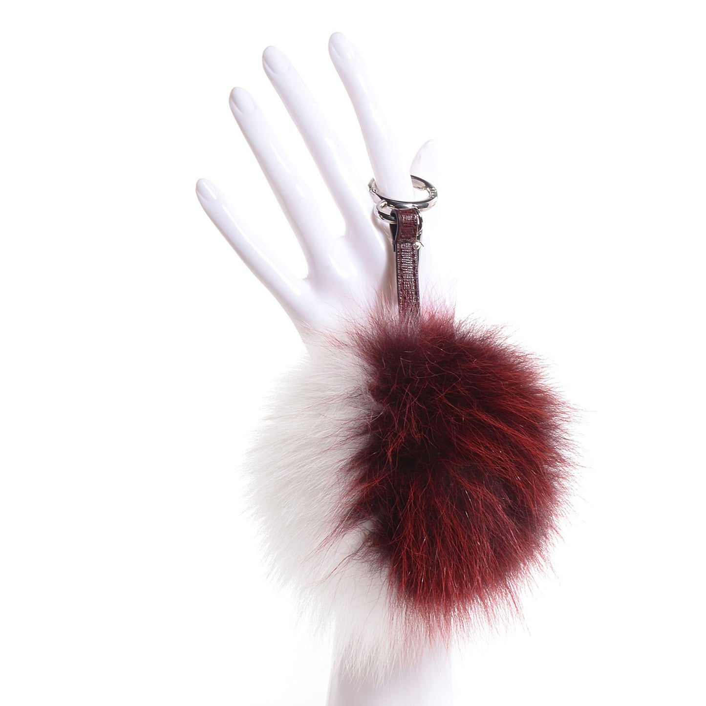 Fox Fur Pom Pom Bag Charm Bordeaux White