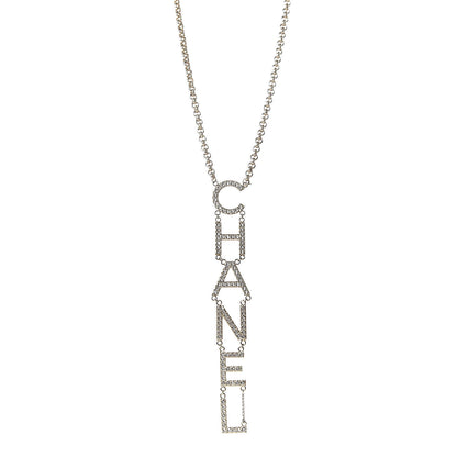 Chanel Metal Crystal Cha-Nel Logo Necklace Gold 1 of 6