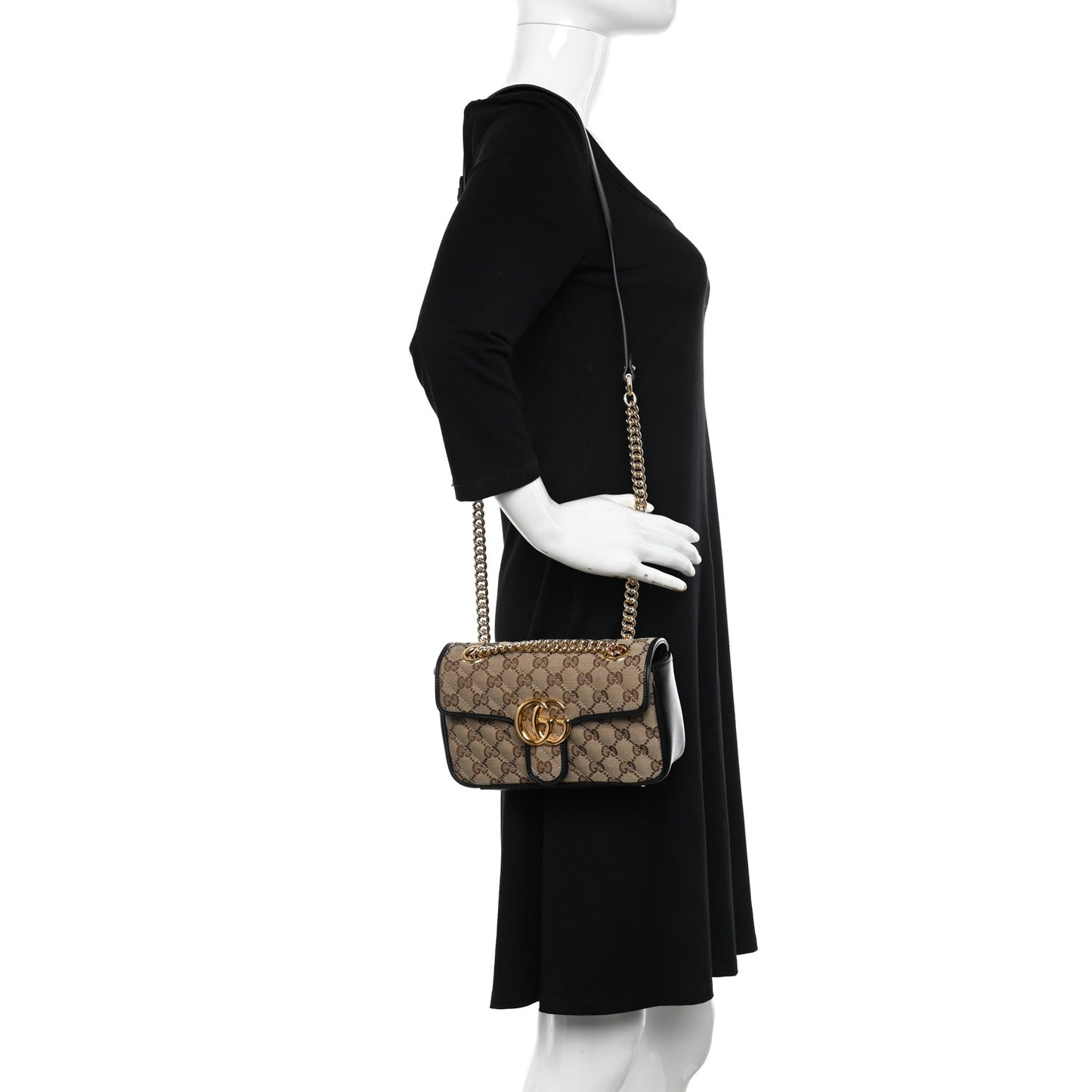 Monogram Matelasse Diagonal Mini GG Marmont Shoulder Bag Beige Black
