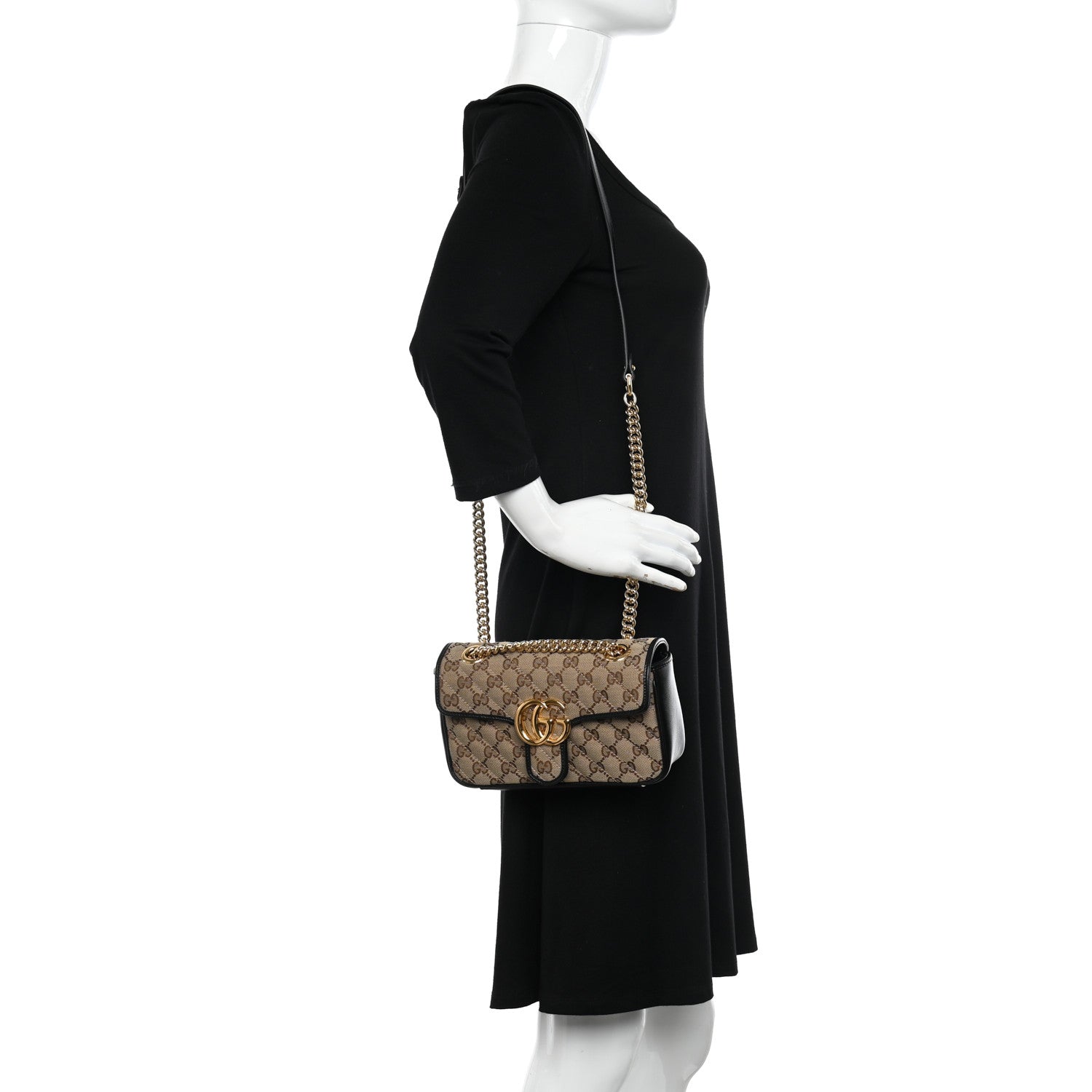 Gucci Monogram Matelasse Diagonal Mini GG Marmont Shoulder Bag Beige Black 2 of 14