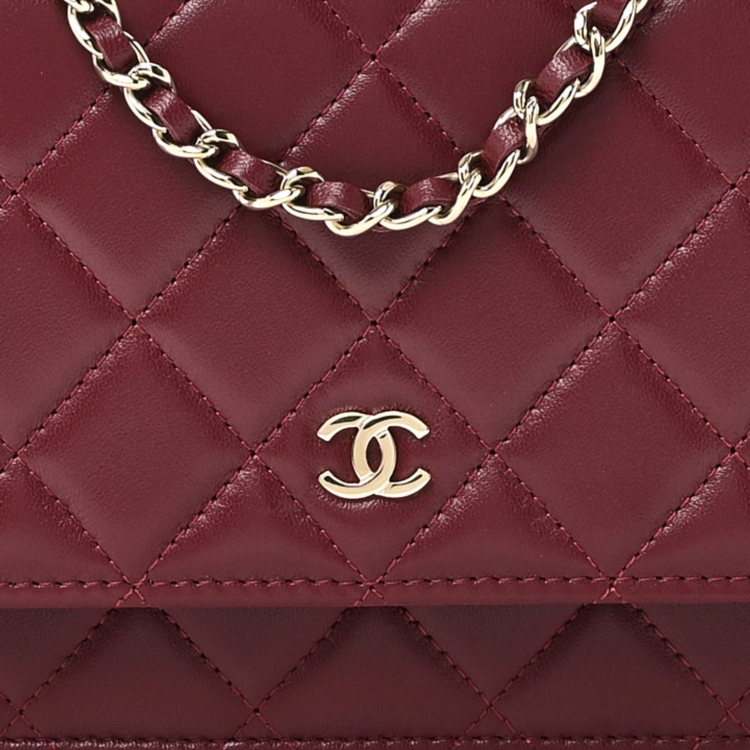 Chanel Lambskin Quilted Wallet On Chain WOC Burgundy 9 of 12